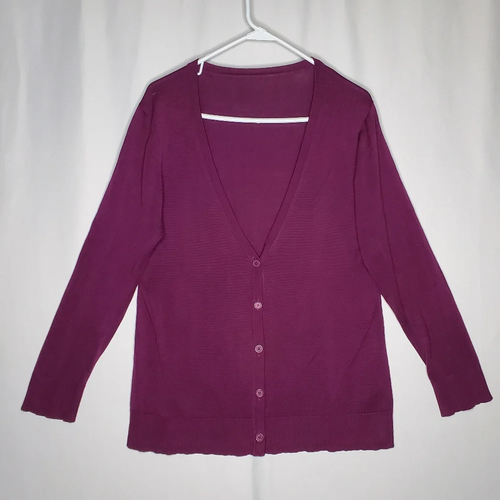 Coldwater Creek Button Cardigan Women 1X V-Neck‎ Purple Silk Cotton Knit Preppy